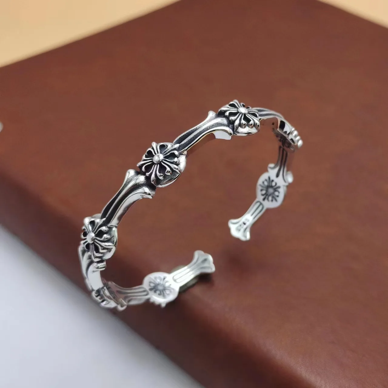 

s925 sterling silver cross open Pu Shuai bracelet male and female trendy brand personality Thai silver vintage ring bracelet