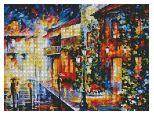 

Oil Painting Rainy Day Street 16ct14CT Unprinted Top Quality Cross Stitch Kits Embroidery Art DIY Handmade Needlework Home Decor
