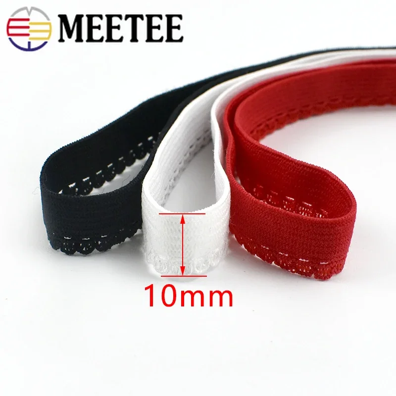 Meetee 20/43M 10mm Nylon elastan wstążka półksiężyc gumką do bielizny Stretch taśmy DIY biustonosz dekoracji wiosna koronki wykończeniowe