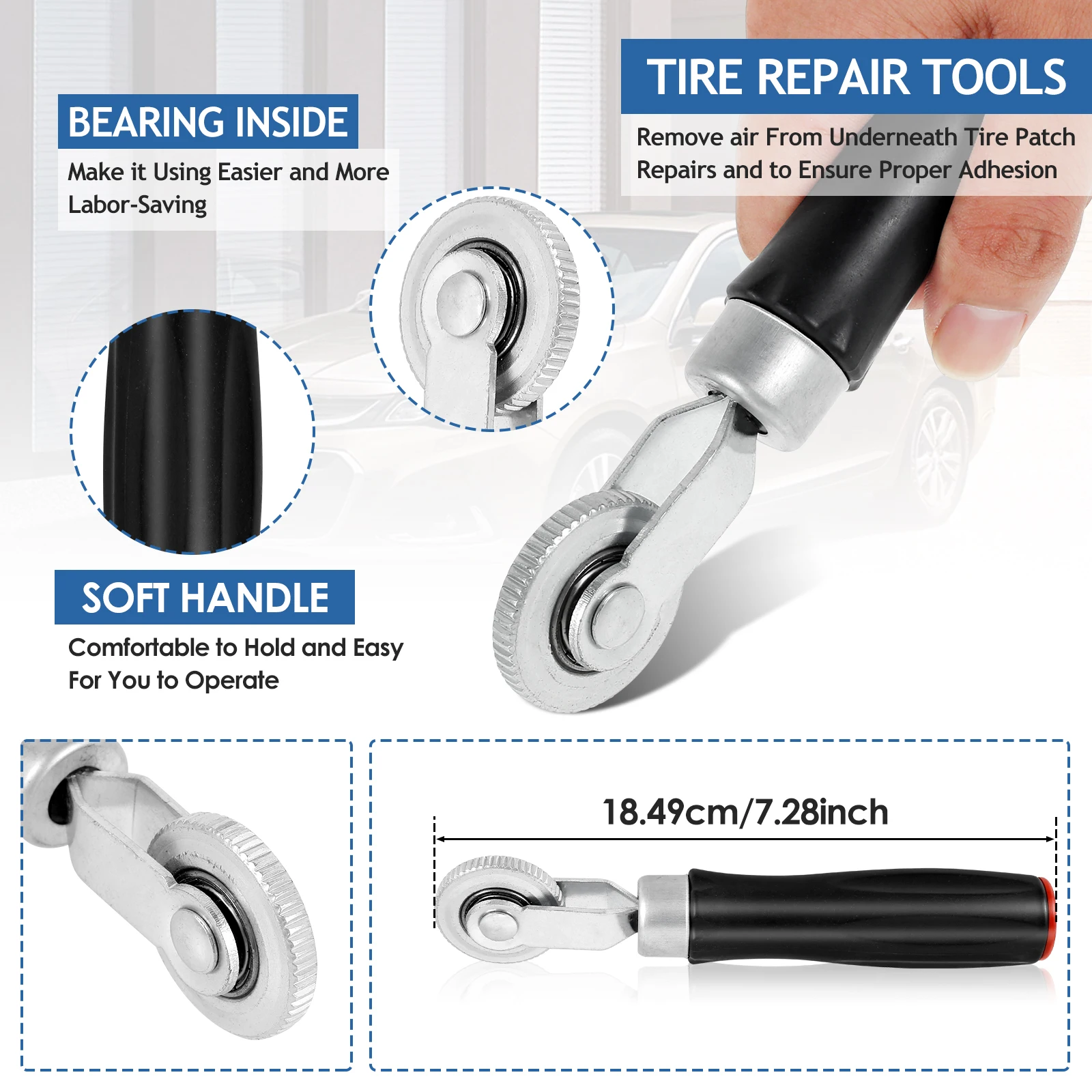 Tire Repair Patch Tools Kit Tire Patch Roller with Tire Wheel Repair Grinding Head Buffing Wheel for Air Tire Buffer Repair Tool