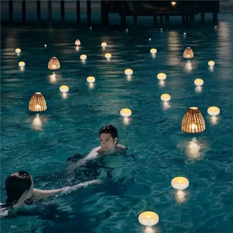 Feb.Battery Operated Flameless Led Floating Candles 12 Pcs Waterproof Tealight Cylinders Vases For Wedding Party Pool Decor