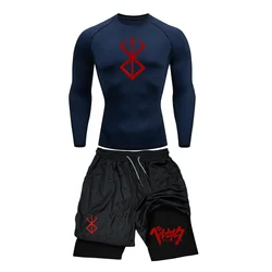 Anime Berserk Guts 3D Printed Men's Compression Set Long/short Sleeve Gym Top+Workout Shorts Quick Drying Rash Guard Set