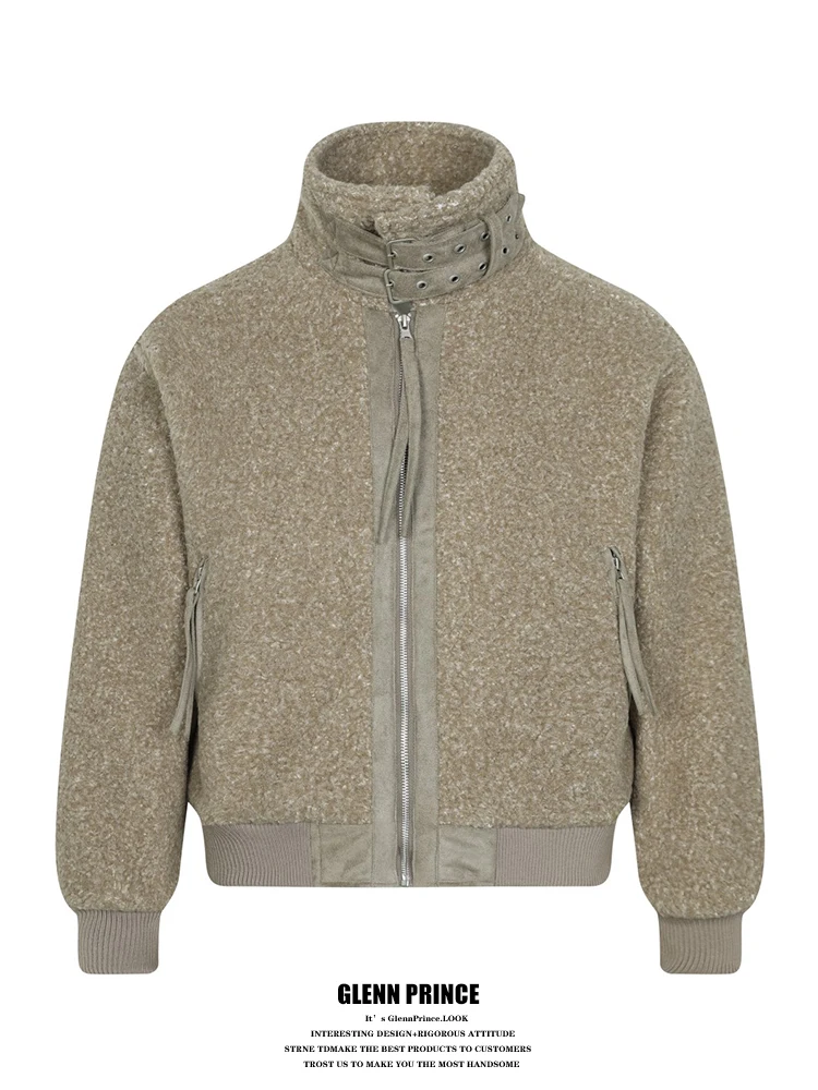 

Korean Sle ort Stand Collar Fce Jaet Men's Trendy Warm New 2025 Lamb Velvet Cotton Coat Loose Fit Long Sve Zipper