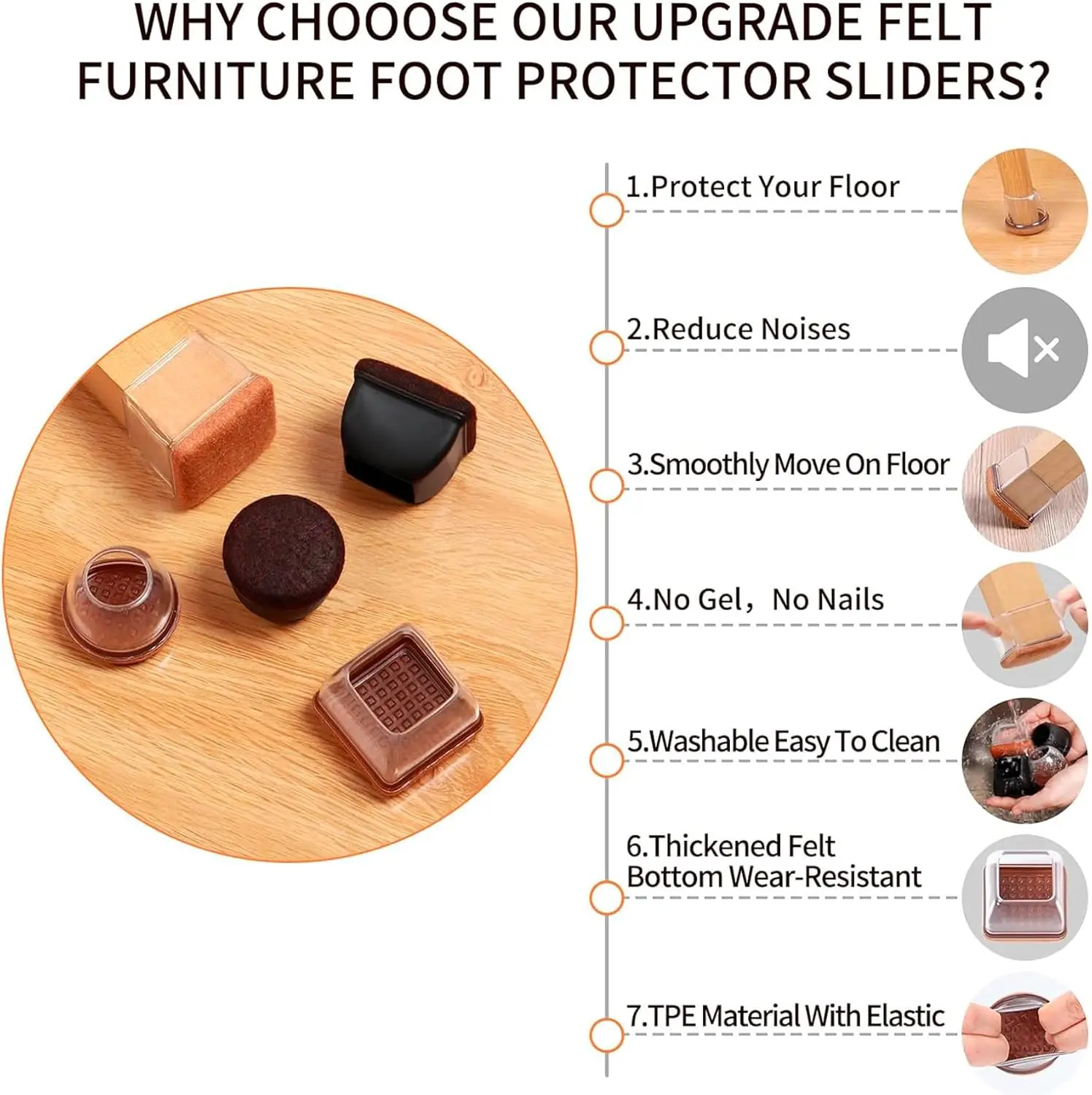 8pcs Chair Leg Floor Protectors Foot Cover Diagonal with Thick Wrap Felt Pads Silicone Furniture Table Feet  Protect Floors image 4