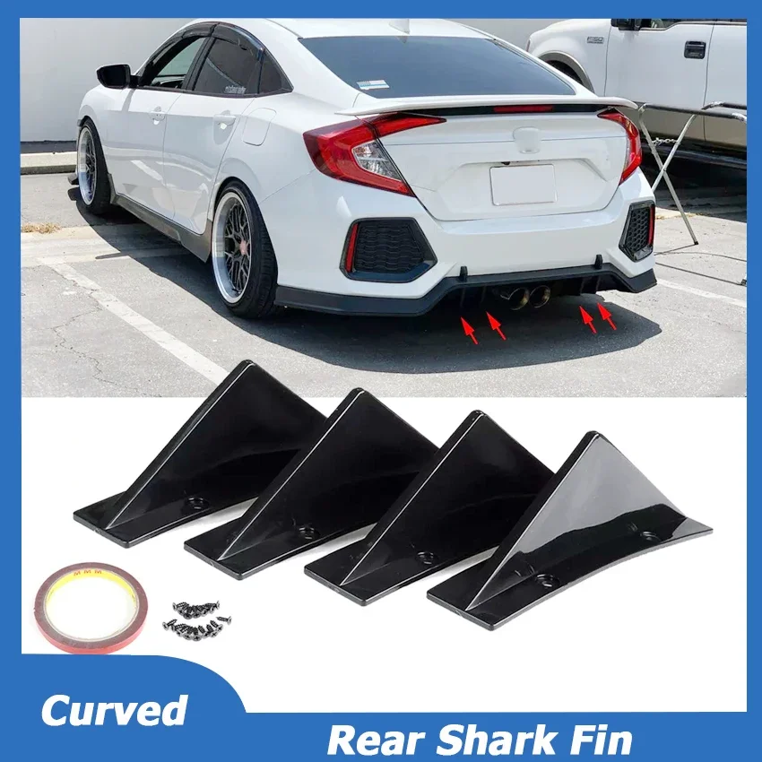 

Universal For Honda Civic SI Sedan 4PCS Curved Rear Bumper Diffuser Shark Fin Splitter Canard Spoiler Cover Car Accessories