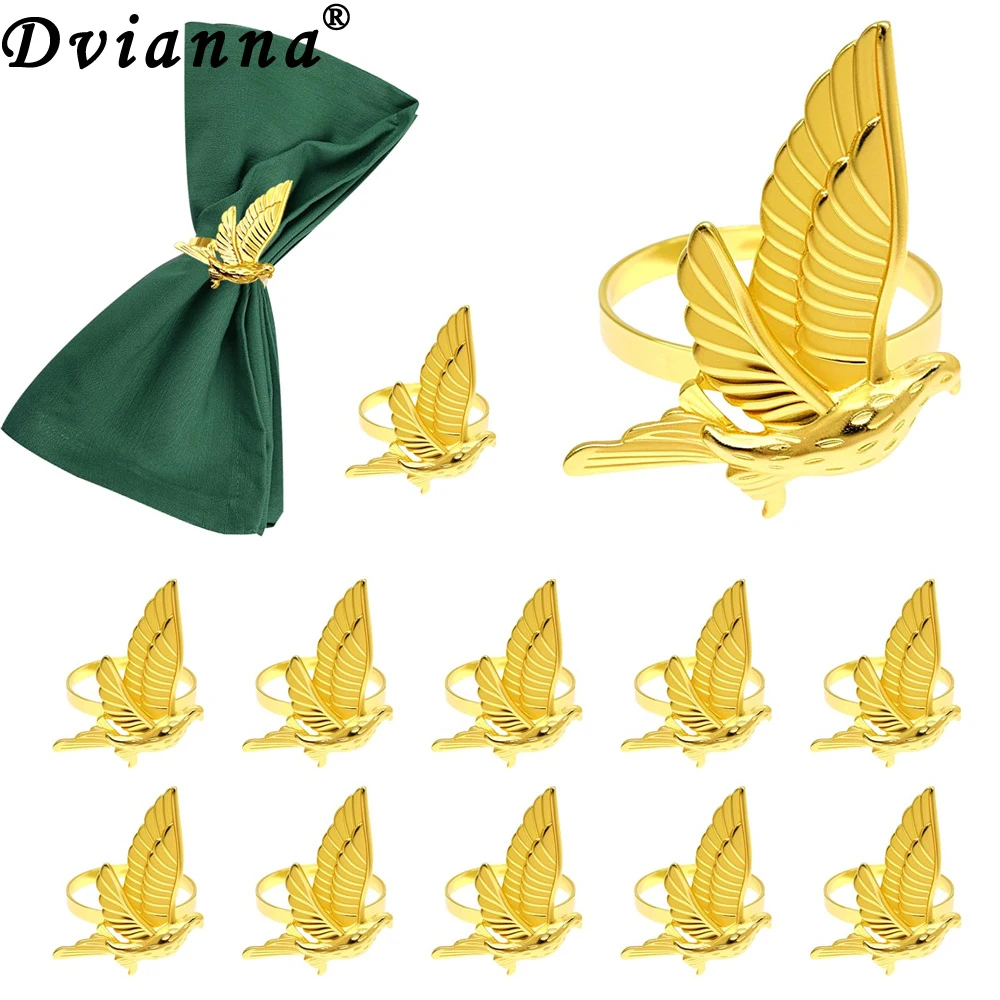 12Pcs Gold Eagle Napkin Rings Smooth Metal Napkin Holder for Wedding Banquet Holiday Dinner Party Table Decor