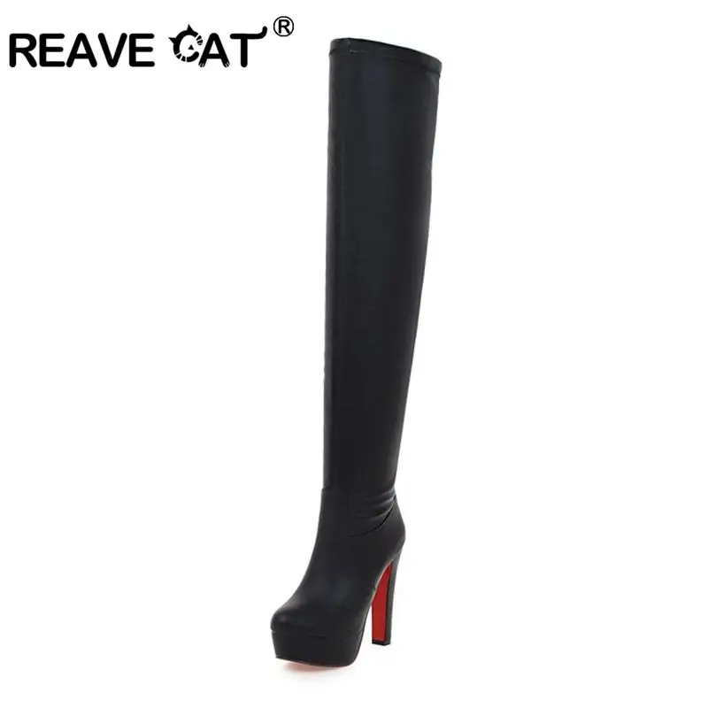 REAVE CAT Shoes stivali sopra il ginocchio con tacco Ultra alto stivaletti con plateau bianchi neri taglia grande 34-48