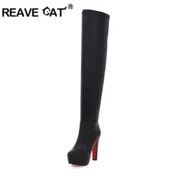 REAVE CAT Shoes Ultra High Heel over knee boots black  white platform booties BIg size 34- 48