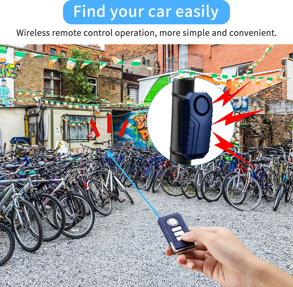 Camluxy Bicycle Alarm Horn with Remote IP55 Waterproof Anti Theft Bike Alarm Wireless Vibration Motion Sensor Loud 113dB