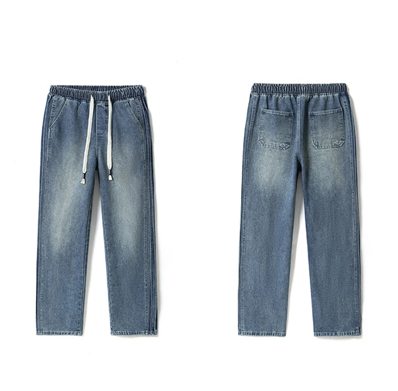 

Jeans men's 2025 spring new style casual wide-leg pants American style all-match loose straight trousers elastic pants