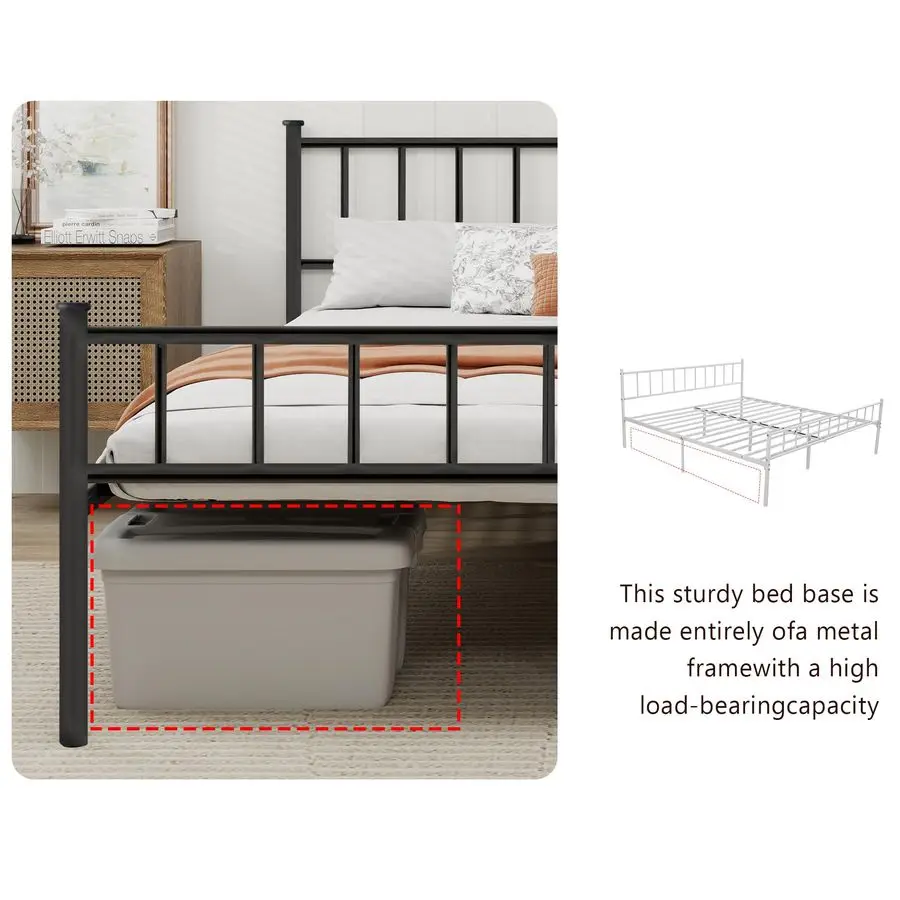 Platform Full Bed Frame with Headboard Sturdy Steel Slats Support No Box Spring Needed Easy Assembly Black