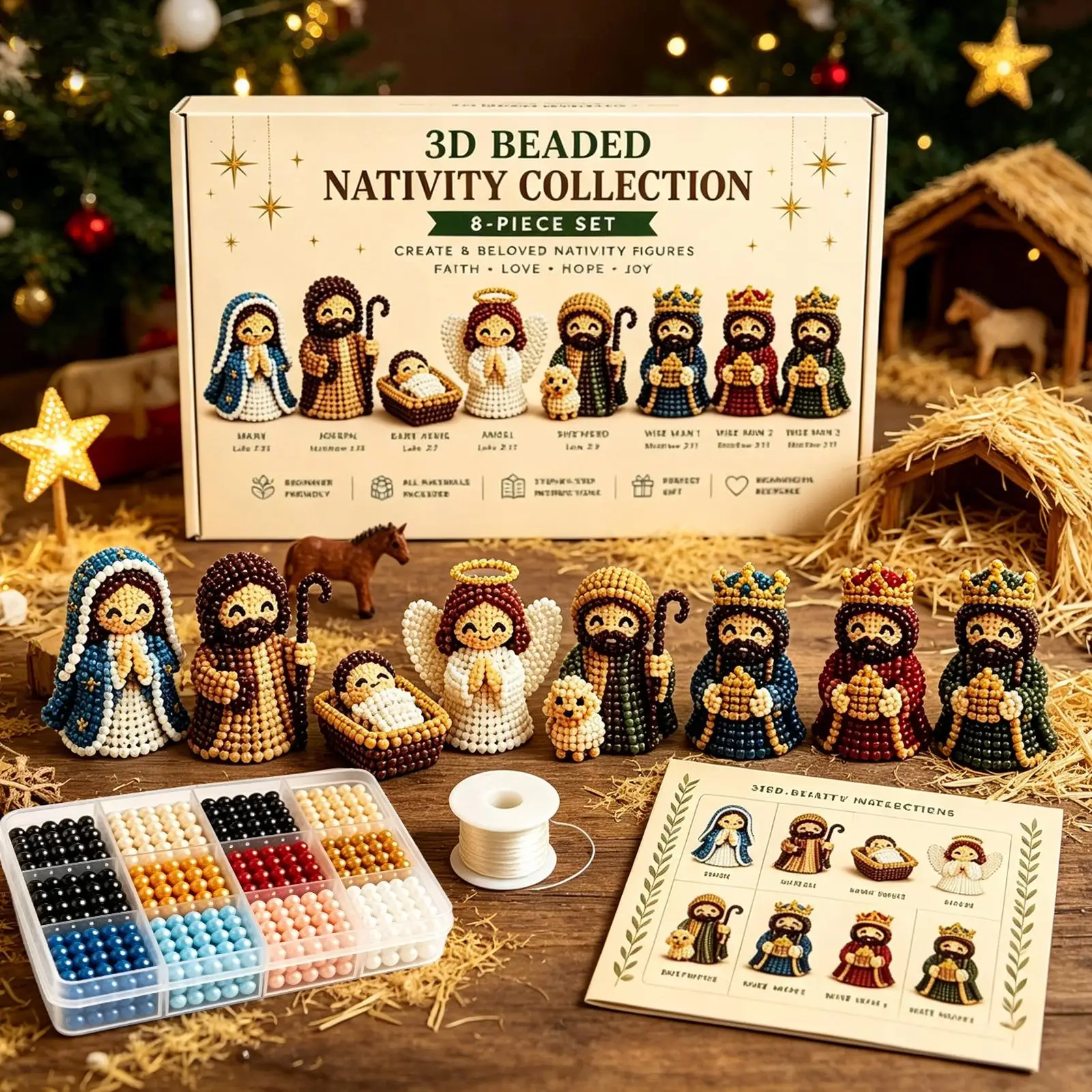 Nativity Bead Art Craft Set Sturdy Holiday Decoration Beading Kit 3D Beading Kit Handcrafted Nativity Ornaments Beading Set