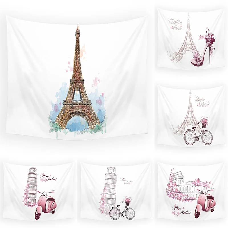 Paris Eiffel Tower Leaning Tower of Pisa Decoration Background Cloth Room Landscape Architecture Bedroom Bedside Tapestry