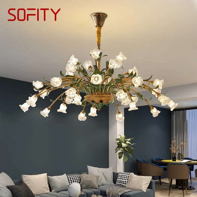 

SOFITY American Pastoral PendantLamp French LED Creativity Flower Living Room Dining Room Bedroom Home Decoration Chandelier