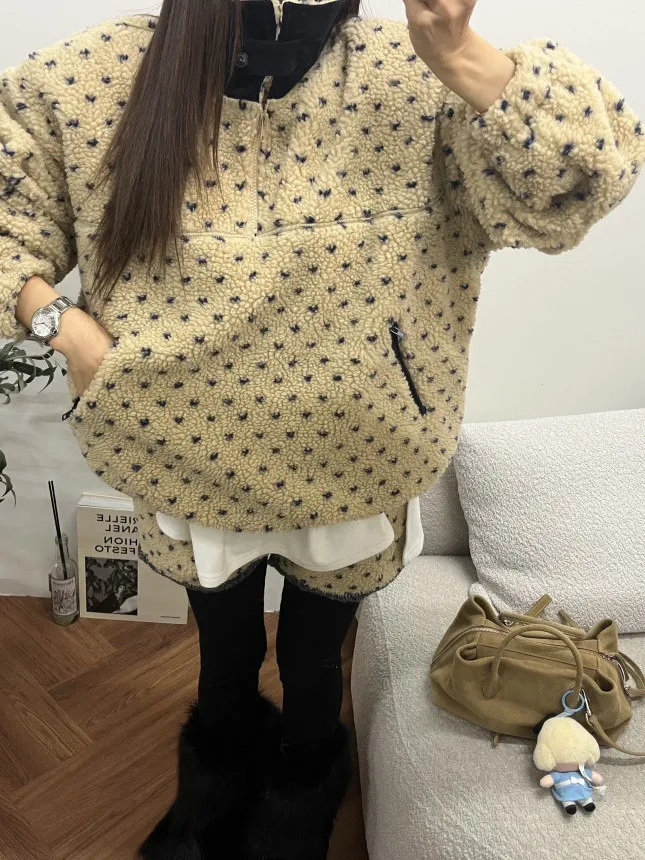 

Faionable Chic Heart Pattern Fce Sweatirt Jaet And High Waist orts Women's Set Winter Collection Trendy Outfit