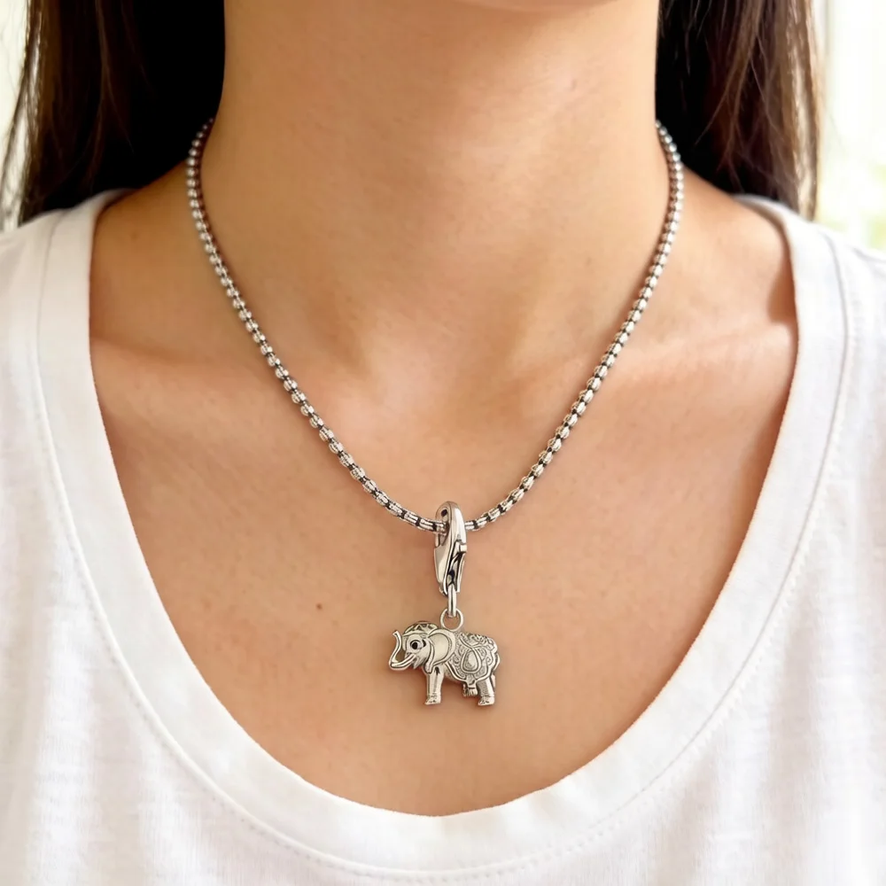 925 Sterling Silver Vintage Elephant Pendant Charm Trendy Women Men Fashion Jewelry Animal Lucky Gift