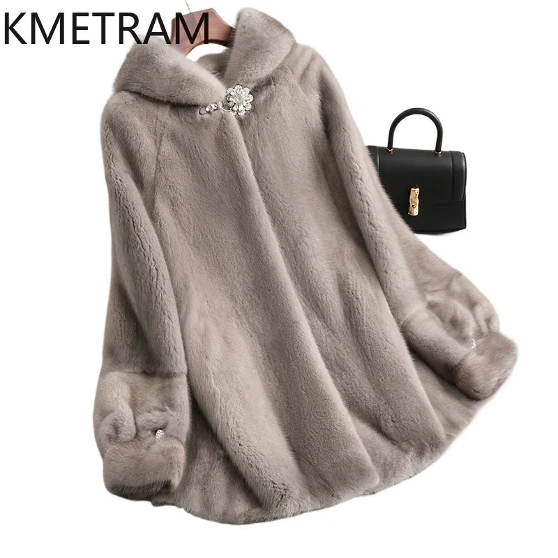 سترة نسائية كاملة من فرو المنك لعام 100% معطف فرو حقيقي رمادي فاخر مع غطاء محرك السيارة ملابس شتوية للنساء سترات فروي 2025 šğaba vrouwska