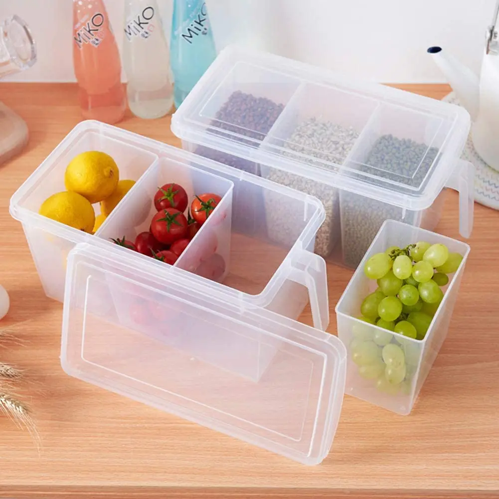 2 Pcs Plastic Storage Container Square Handle Food Storage Box with Lid Suitable for Refrigerator Cabinet Table Top