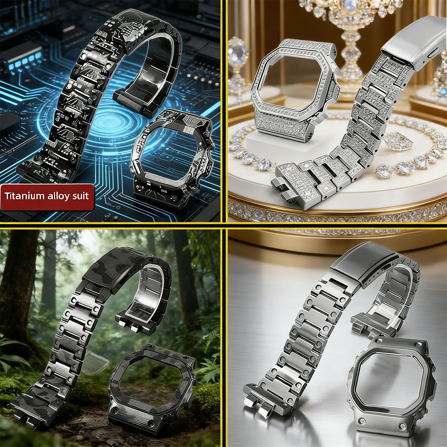 Multi style set for Casio G-Shock 3459 GMW-B5000 GM-B2100 Modified stainless steel set camouflage/carved/diamond metal bracelet