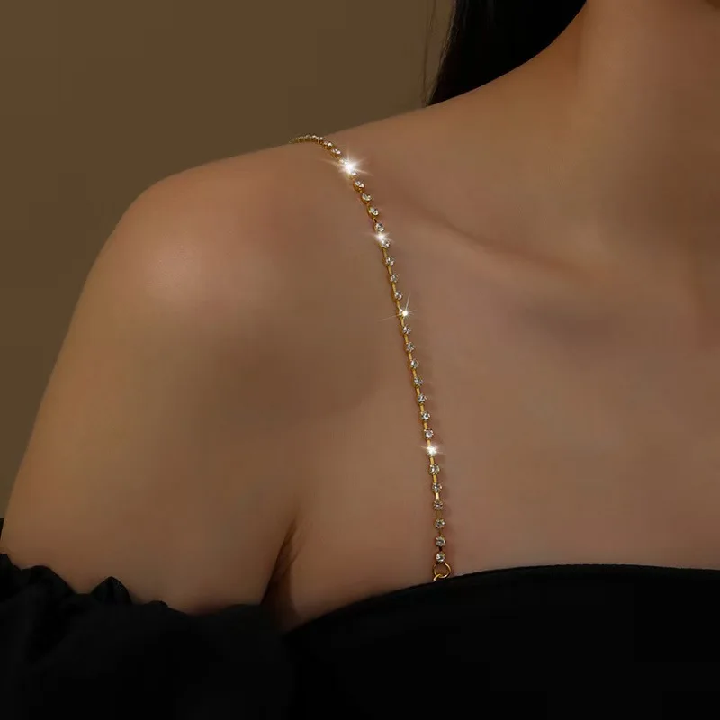 لامعة حجر الراين الصدرية حزام قابل للتعديل المعادن الملابس الداخلية حزام عدم الانزلاق النساء العشير اكسسوارات مثير الكتف الأشرطة الصدرية ديكور #3