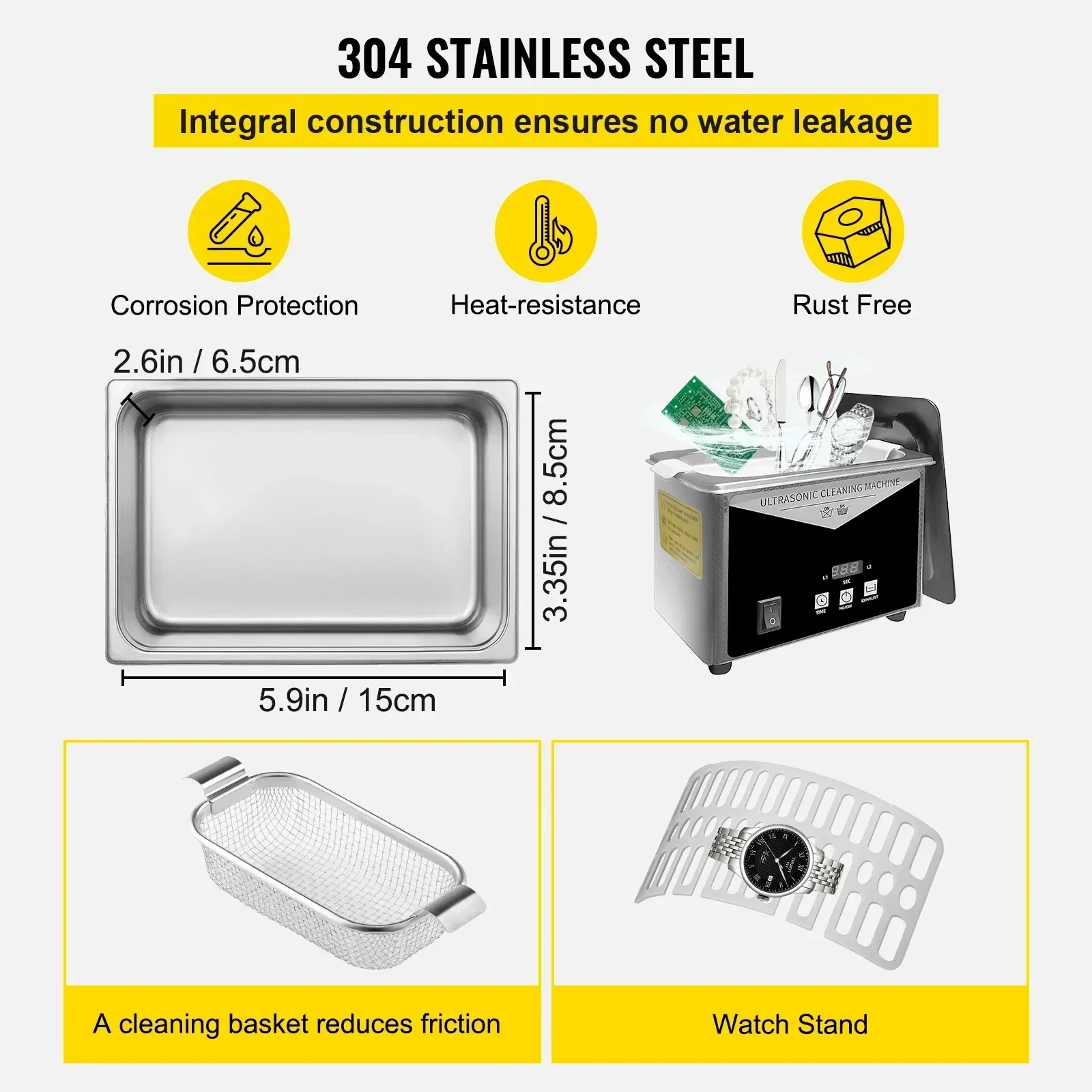 SIHAO Ultrasonic Cleaner Stainless Steel Jewelry Glasses Washing Machine Home Appliance for Deep Cleaning - view 4