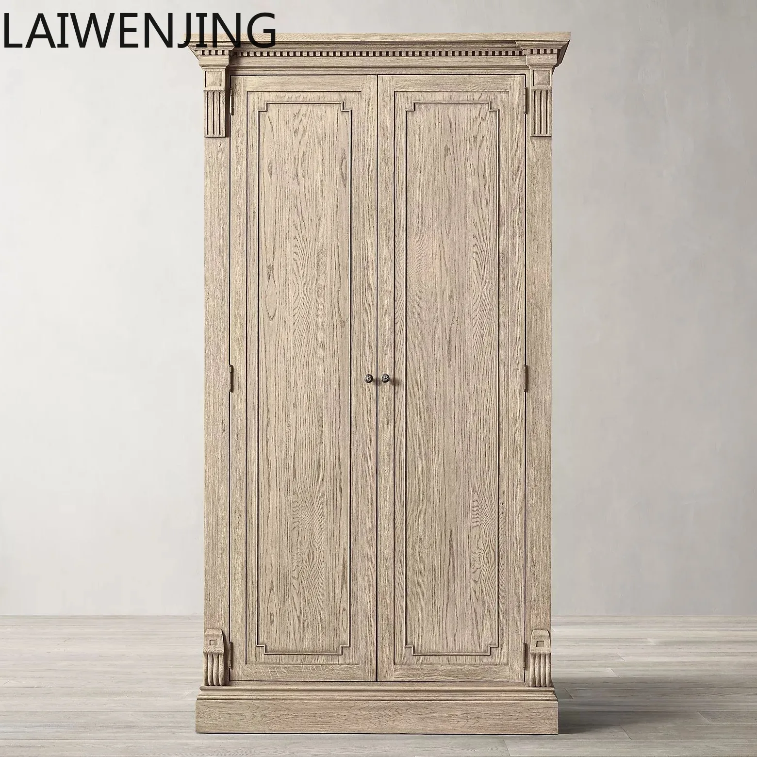 

HLZ small apartment wardrobe retro old locker furniture oak solid wood double door bookcase