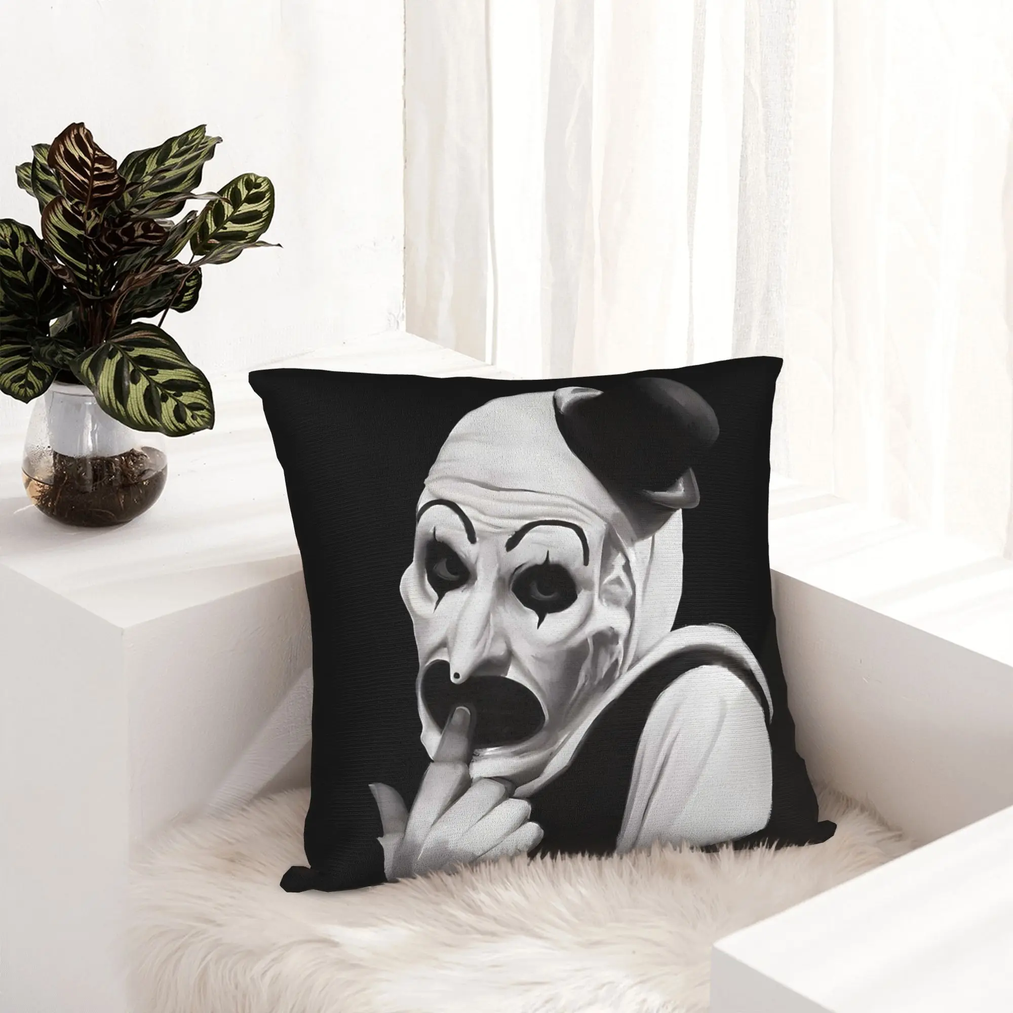 Horror Clown Pillow Cover, Scary Clown Face Creepy Print Cushion Case for Room Home Decoration