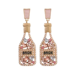 Champagne Bottle Women Earrings Statement New Design BRIDE Letter Drip Oil Dangle Earrings For Women Fashion Jewelry Wholesale