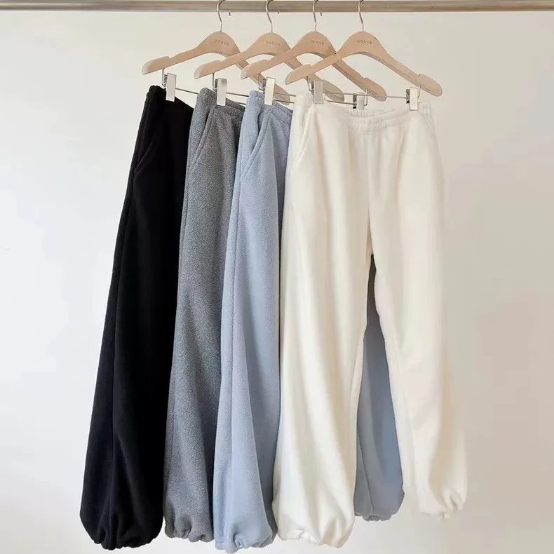Once taille élastique Simple contrainte pied velours côtelé pantalons de survêtement chaud pantalons décontractés taille haute jambe droite pantalons longs hiver 2025