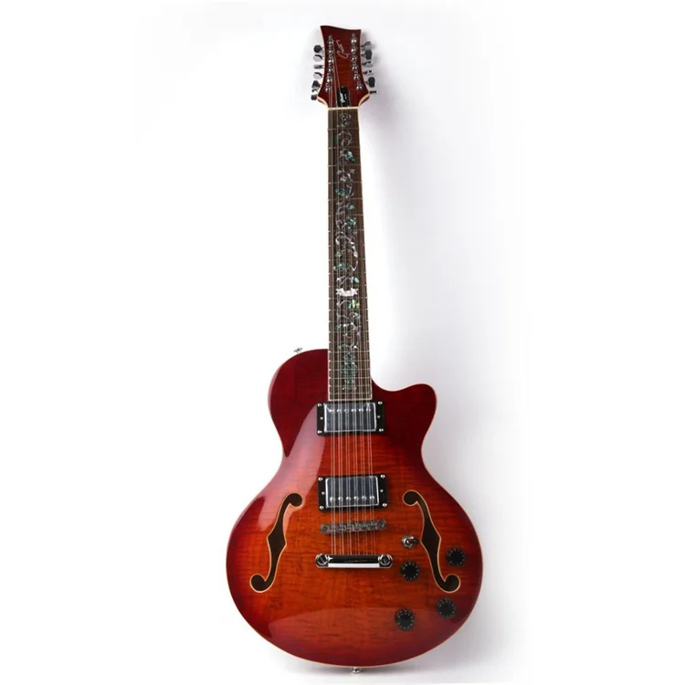 Cherry burst double f hole electric jazz guitar single cutaway 12 strings guitar semi hollow body