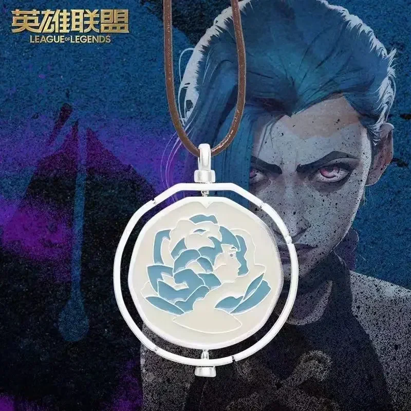 League Of Legends Arcane Season 2 Same Style Jinx Ekko Head Portrait Rotating Blue Rose Pendant Necklace Lovers Friends Gifts