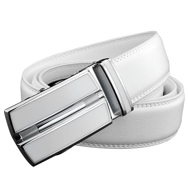 Elegant White Color Men Women Unisex Leather Belt Genuine Leather Automatic Buckle 3.5cm Width Men Waist Straps for Jeans