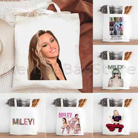 Fashion Miley Cyrus Eras Tour Fan Gifts Music Singer Poster Cute Fan Gifts Canvas Shoulder Tote Bag Cotton Shopping Bag Handbag