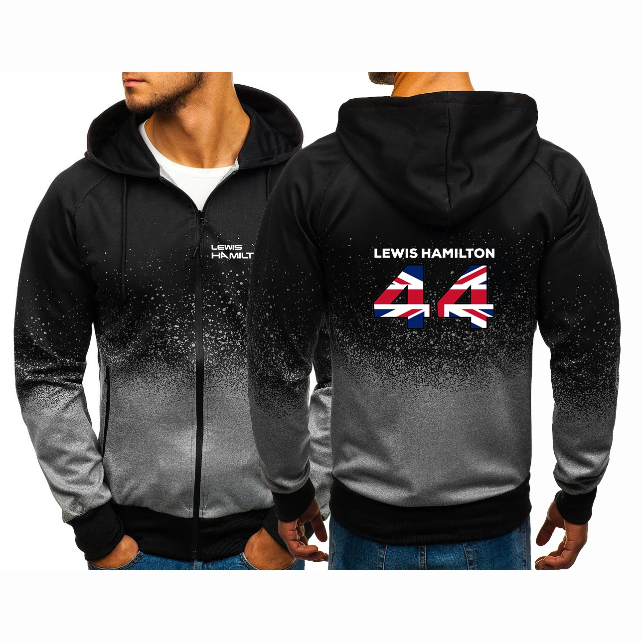2025 Lewis Hamilton Digital 44 Logo Print Gradient Color Zipper Jacket Coat Spring Autumn Men's Comfortable Loose Hooded Hoodies