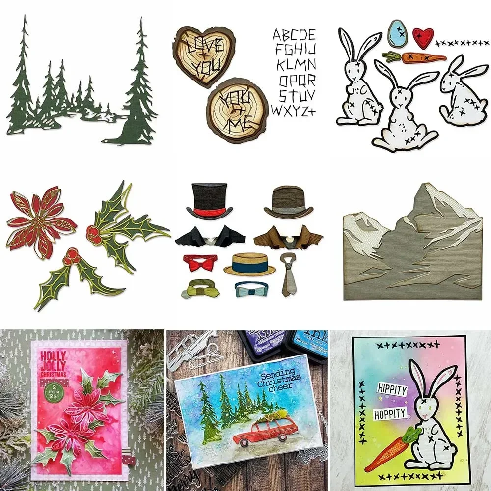 Eater Bunny Stitch Tall Tree Hats Mountain Top Seasonal Floral Heart Metall-Stanzformen für DIY Scrapbooking, Karten, Basteln