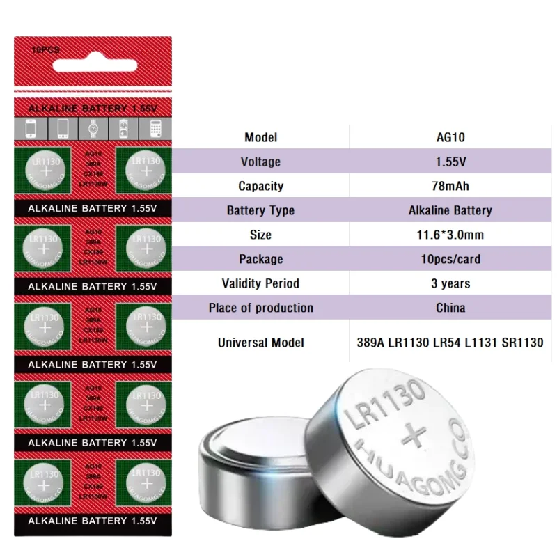 4-100PCS AG10 LR54 Button Batteries LR1130 389A L1131 SR1130 1.55v High Capacity Button Cell Coin Battery for Watches Calculator