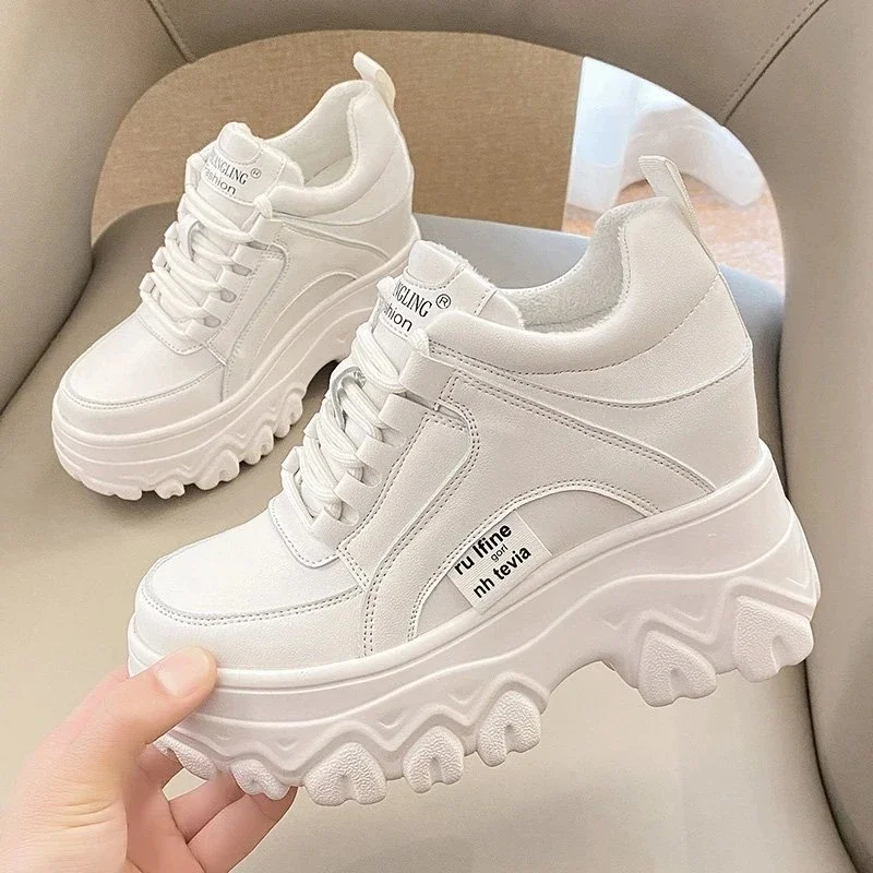 Damen Leder-Plateausneaker Frühjahrs-Trainingsschuhe Weiße Schuhe Hohe Absätze Keilabsatz Outdoor-Sportschuhe Atmungsaktive Freizeitschuhe