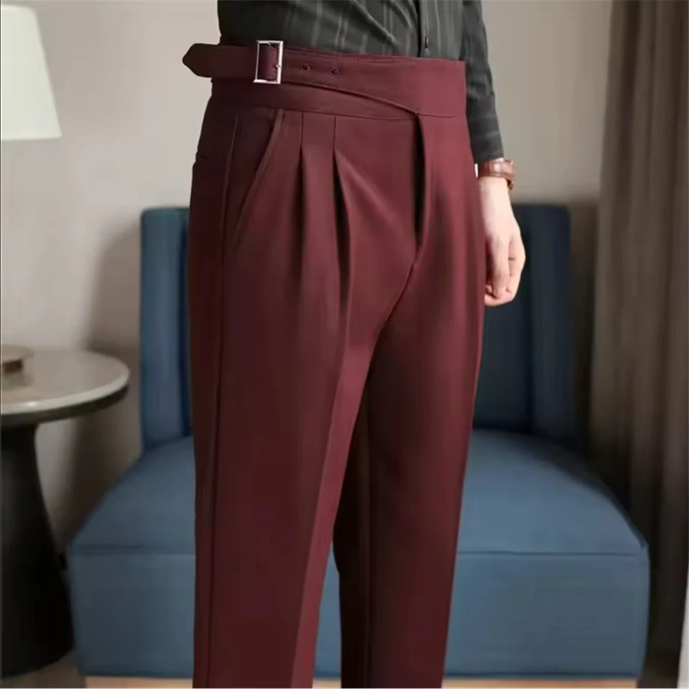 Pantalones de vestir de tiro alto para hombre, pantalones casuales versátiles para hombre, pantalones de traje de estilo occidental de moda holgados de pierna recta