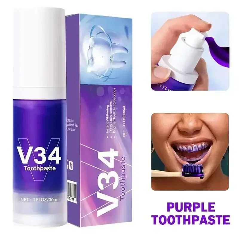 Mousse de limpieza Dental V34, pasta de dientes blanqueadora, elimina la placa y las manchas, aliento fresco, cuidado Dental, higiene bucal limpia