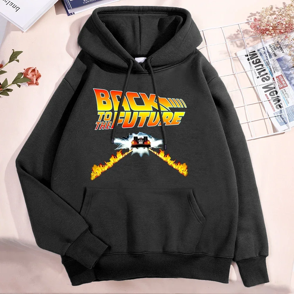 

A brand-new Back to Future patterned printed hat, casual sweatshirt and cartoon Harajuku long-sleeved hoodie for men in autumn