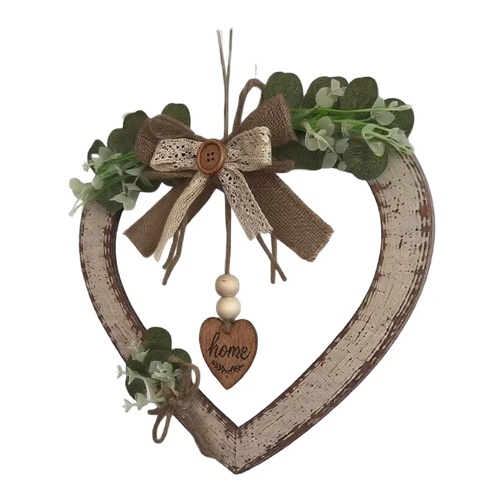 Vintage Style Heart Shaped Wall Hanging Sign White Wood Home Decor With Greenery Bow Accent For Bedroom Door
