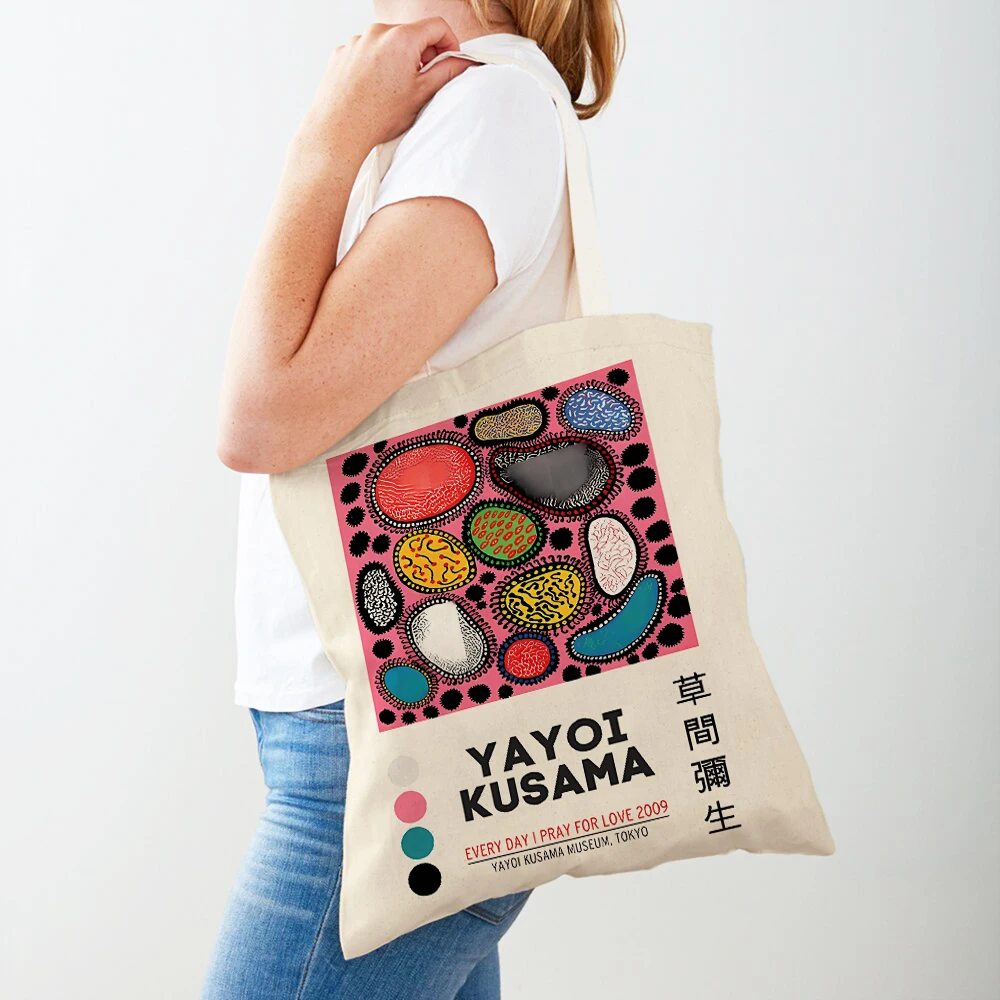 Japanese Yayoi Kusama Print Shopper Bag Weird Mother-in-law Wave Abstract Painting Casual Handbag Fashion Women Shopping Bags