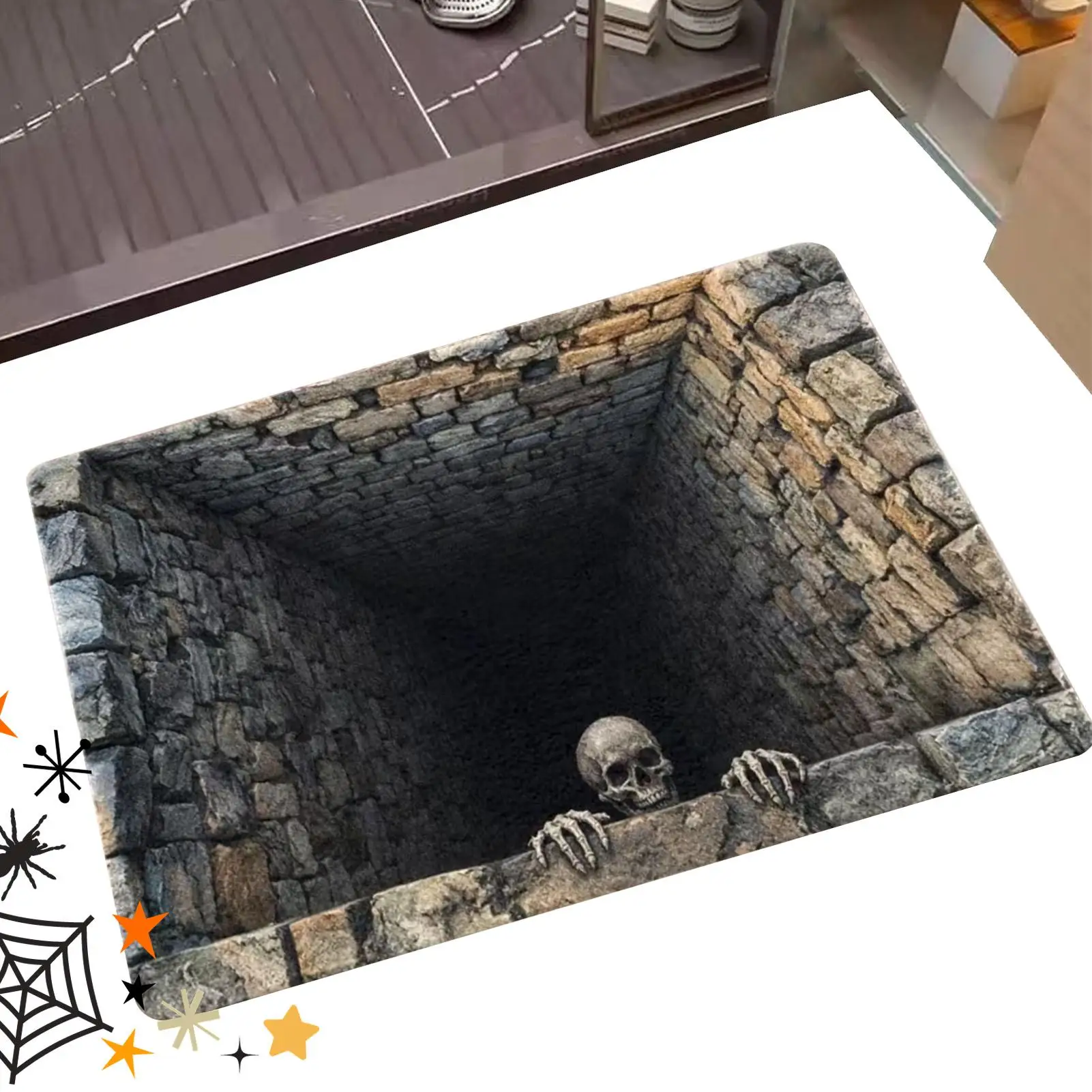 Halloween Skull Door Mat 3D Optical Illusion Rug Horror Floor Mat Non Slip Indoor Area Carpet Halloween Decoration Front Mat