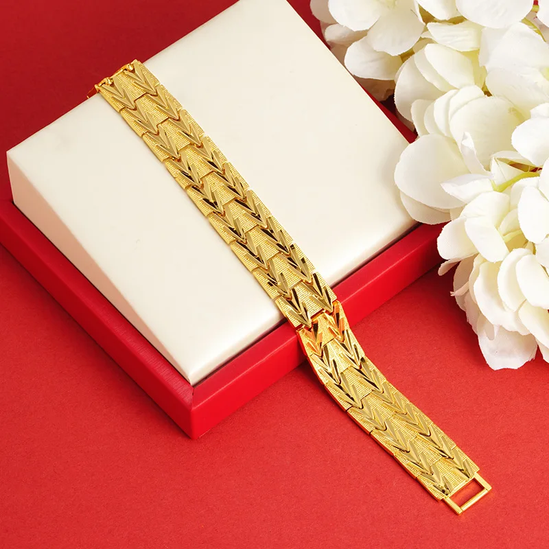 Luxury 24K 9999 Pure Gold real gold Printed Tank Bracelet Men's and Women's Arrow Bracelet