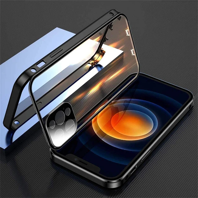 RUWANGAA 360 ° Vollständig geschützte, magnetische, doppelseitige Glas-Telefonhülle mit Schnappverschluss für iPhone 16 Pro Max 14 13 12 15 Pro Max Bumper Cover 5