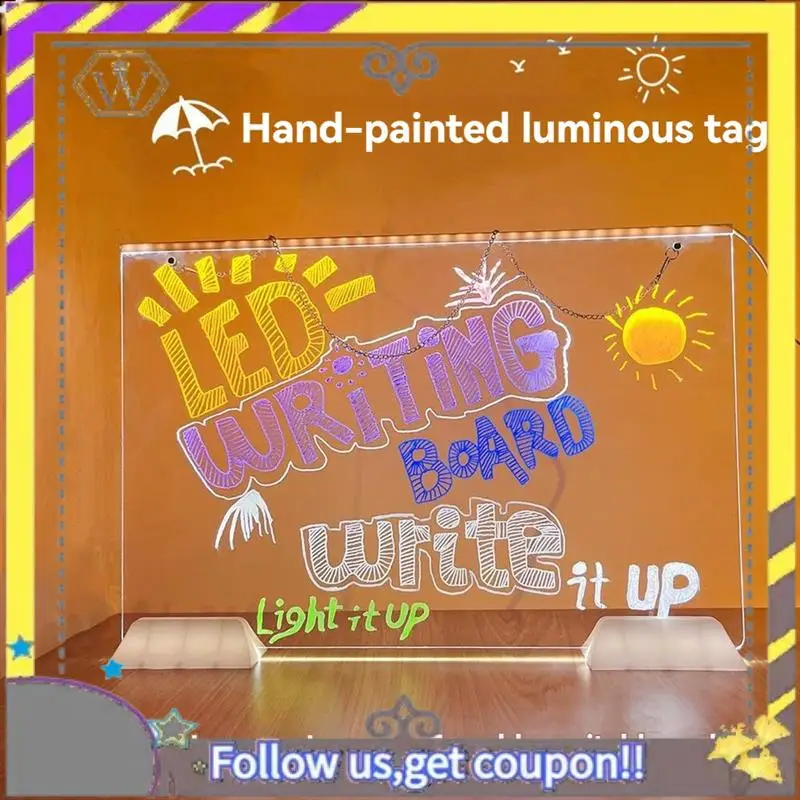 AU33-Can Be Hung Colorful 7Colors LED Dry-Erase Note Board Acrylic Message Board With Stand USB Power Rewritable Night Light