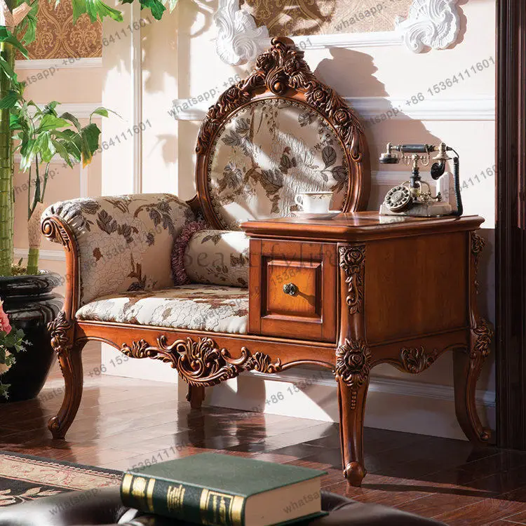 

American luxury high-end fabric leisure chair household European all-solid wood princess telephone chair furniture