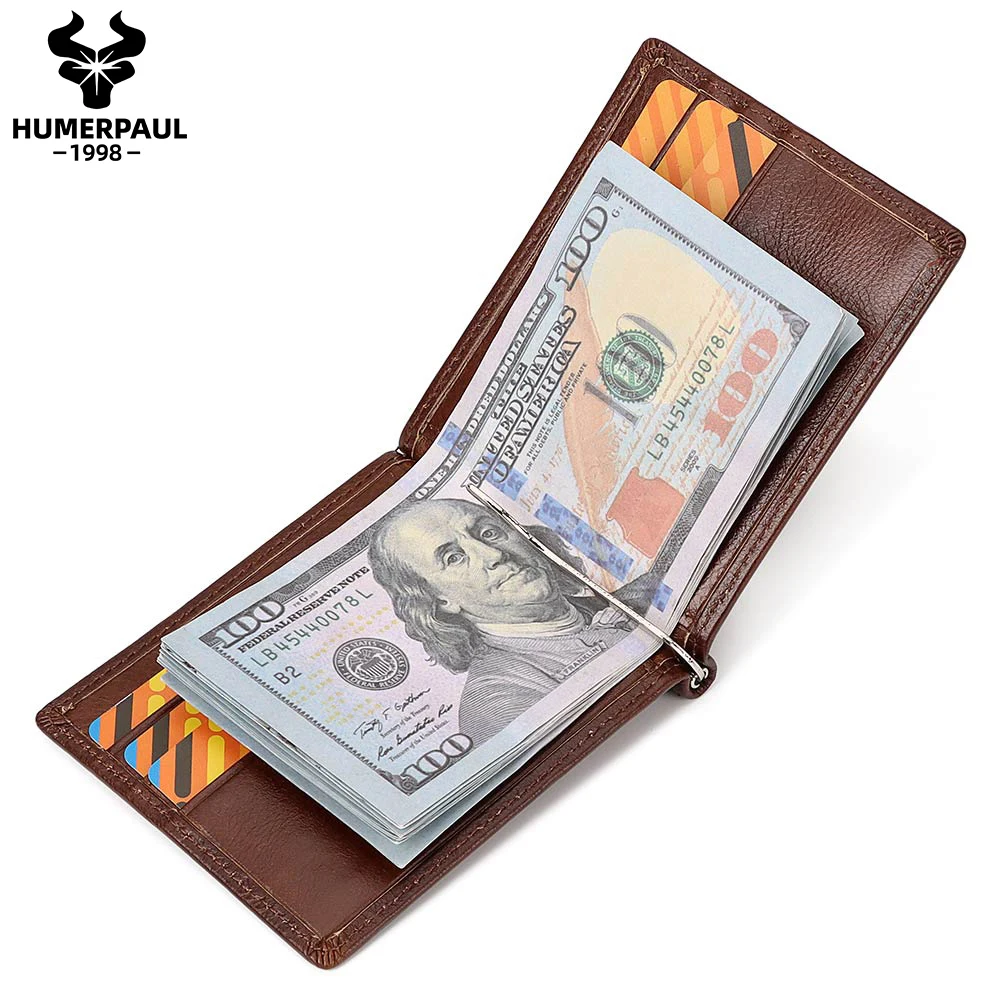 

Genuine Leather Mens Slim Wallet with Money Clip RFID Blocking Bifold Credit Card Holder SlimMale Cash Holder Purse