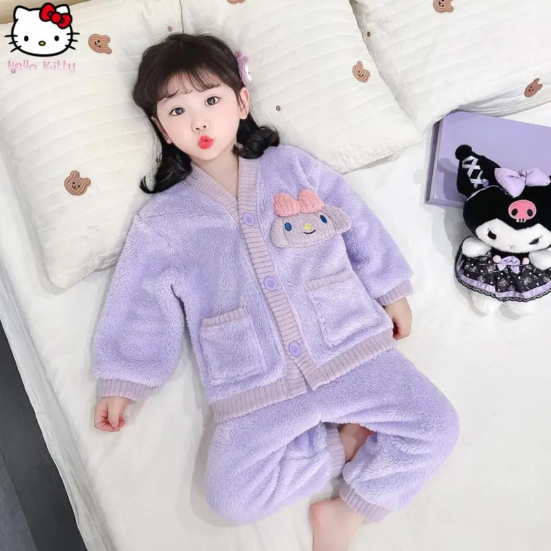 

Kawaii Kuromi Children's Pajamas Suit Winter Melody Girls Lounge Clothes Sanrio Homes Clothe Kawaii Cartoon Thickening Sleepwear