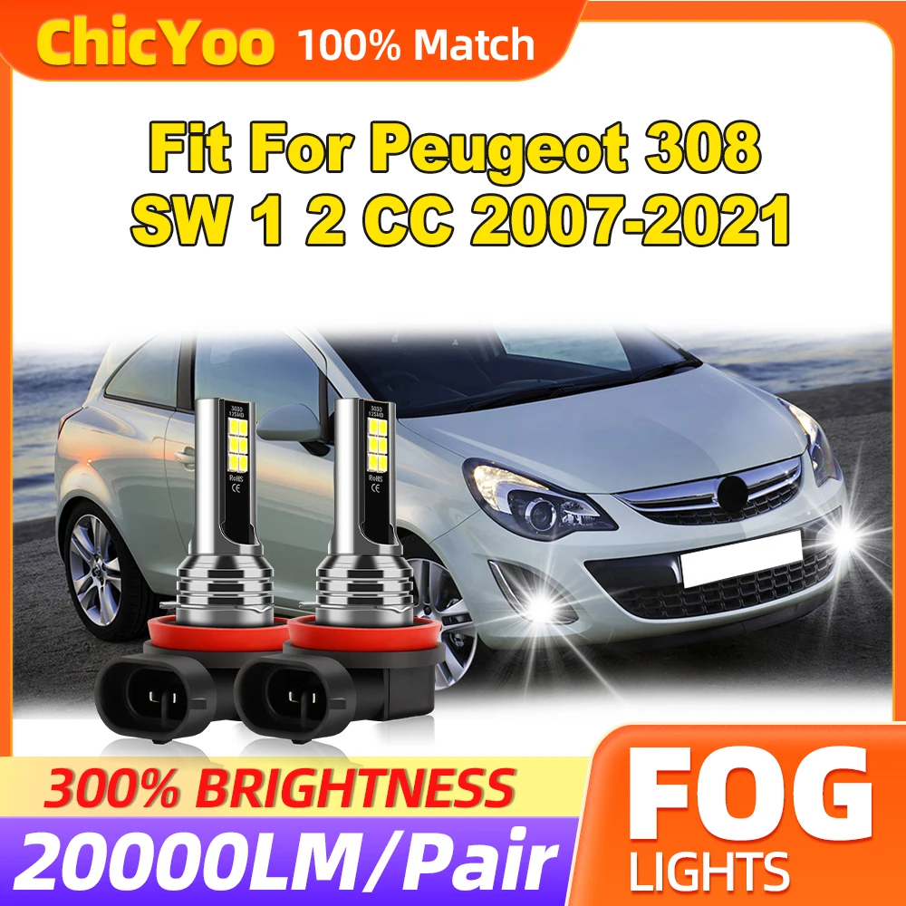 60W Auto Fog Lamps 20000LM Canbus Fog Lights 12V 6000K White Fit For Peugeot 308 SW 1 2 CC 2007-2016 2017 2018 2019 2020 2021